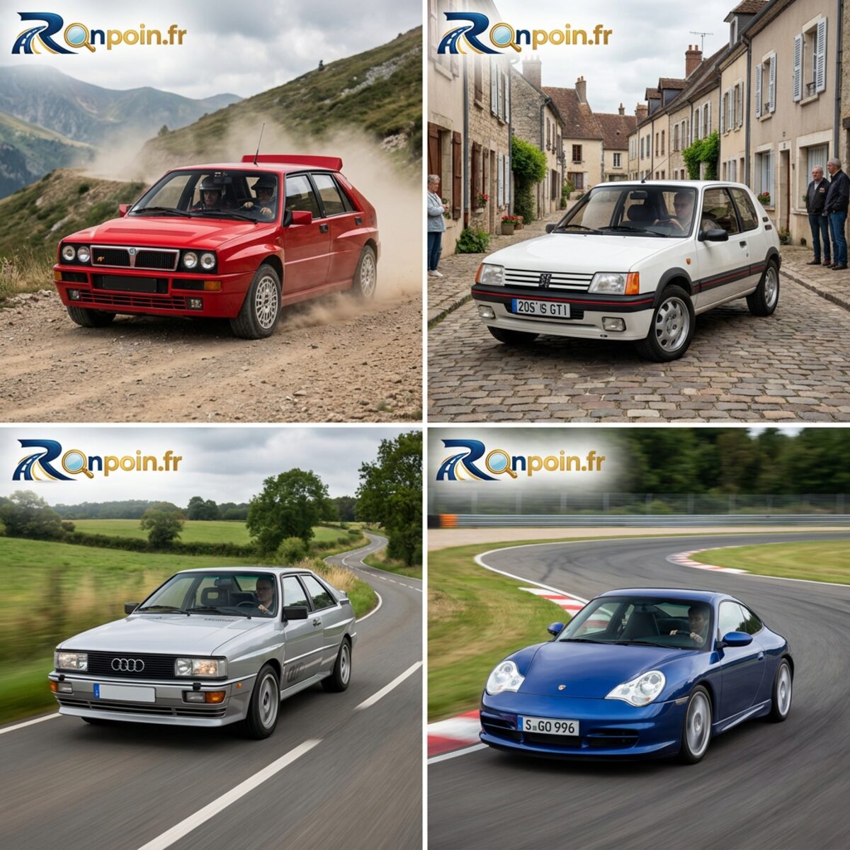 Planche youngtimers : compactes sportives en balade sur routes de campagne