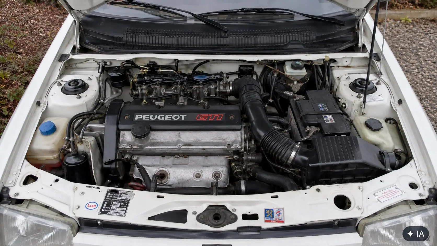 Compartiment moteur Peugeot 309 GTI : 1.9 8 soupapes transversal d'origine, bien entretenu